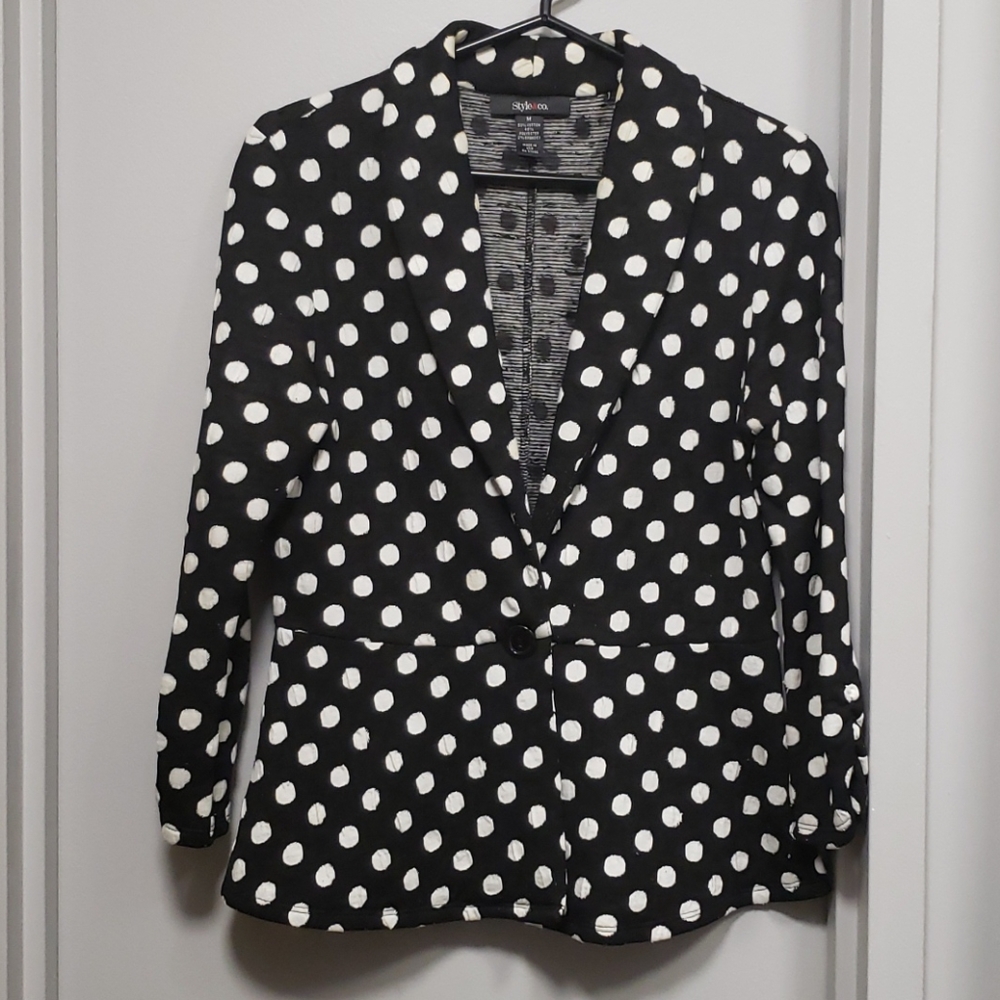 STYLE & CO. pockadot black blazer...